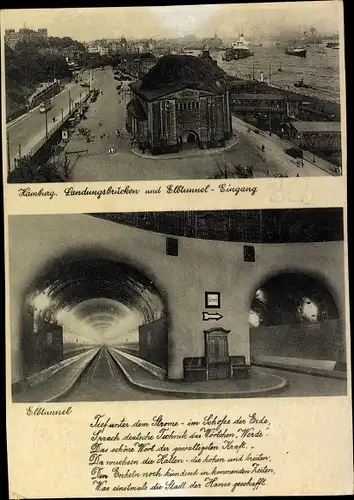 Ak Hamburg Mitte Altstadt, Landungsbrücke, Elbtunnel Eingang, Elbtunnel Inneres