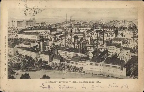 Künstler Ak Plzeň Pilsen Stadt, Mestansky pivovar, zalozen roku  1842