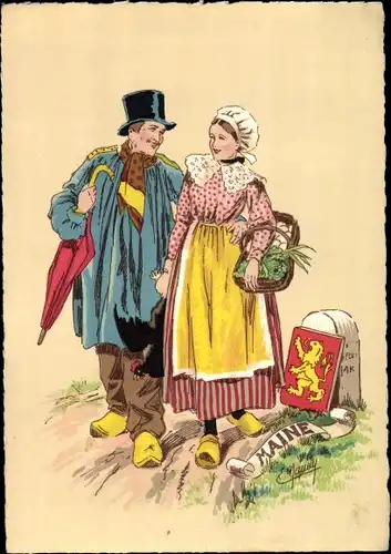 Künstler Ak Maine, Paar in französischen Trachten