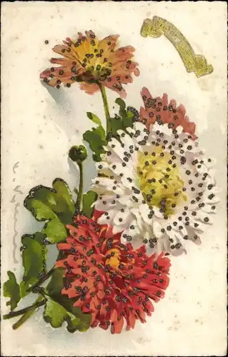 Glitzer Künstler Litho Klein, Catharina, Bunte Blumen, Blüten