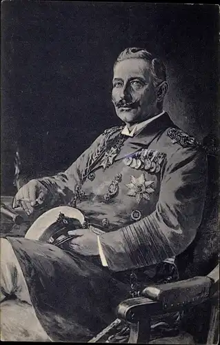 Künstler Ak Stöwer, Willy, Kaiser Wilhelm II. als Großadmiral, Portrait, Zigarette, Uniform, Orden