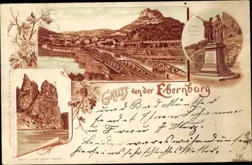 Litho Bad Münster am Stein Ebernburg, Hutten Sickingen Denkmal, Panorama