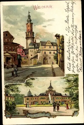 Litho Weimar in Thüringen, Residenzschloss, Lustschloss Belvedere