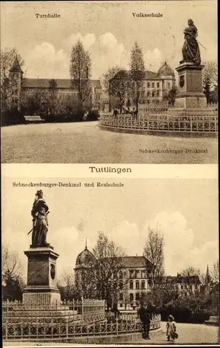 Ak Tuttlingen an der Donau Württemberg, Volksschule, Turnhalle, Schneckenburger Denkmal, Realschule