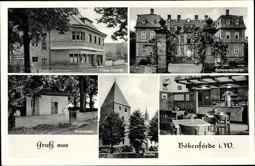 Ak Bökenförde Lippstadt in Westfalen, Brünneken, Kirche, Haus Donner, Schwarzenraben