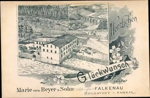Künstler Ak Falkenau Flöha in Sachsen, Holzstofffabrik Marie Beyer und Sohn