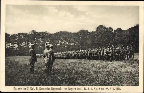 Ak Kronprinz Rupprecht von Bayern, Parade des 1. Reserve Infanterie Regiment No. 2 1915