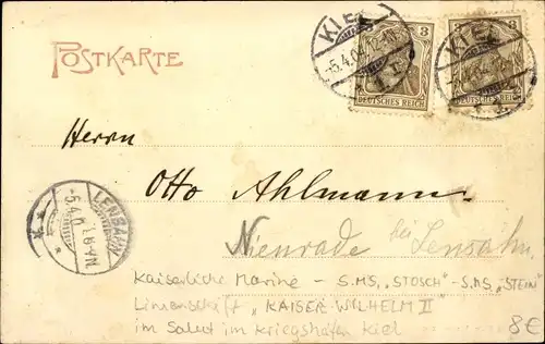 Ak Deutsches Kriegsschiff, SMS Kaiser Wilhelm II, Linienschiff im Salut