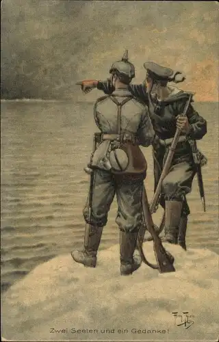 Künstler Ak Thiele, Arthur, Zwei Seelen und ein Gedanke, Soldat, Matrose