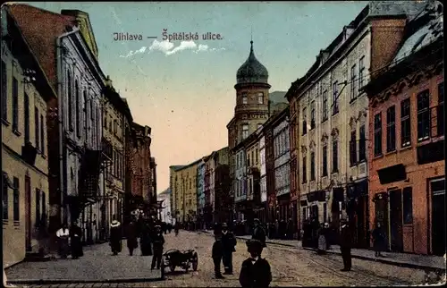 Ak Jihlava Iglau Region Hochland, Spitalska ulice, Straßenpartie