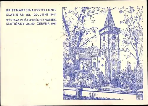 Künstler Ak Slatiňany Slatinany Pardubický kraj Region Pardubice, Briefmarkenausstellung, Juni 1941