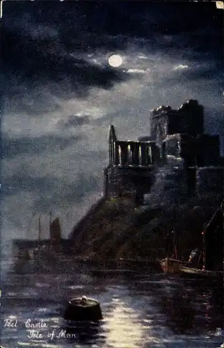 Künstler Ak Peel Castle Isle of Man England, General View by Night, Tuck 6216