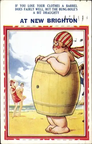 Künstler Ak Brighton East Sussex England, Woman, Beach, Barrel, If you lose your Clothes a Barrel...