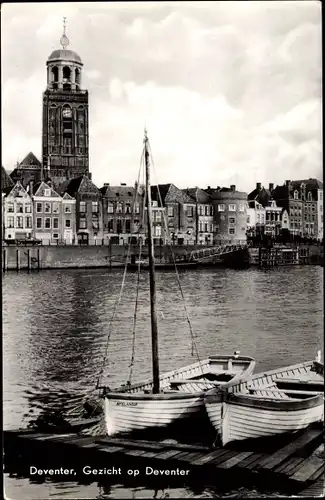 Ak Deventer Overijssel Niederlande, Stadtbild, Boot am Anleger