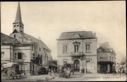 Ak Fontevrault Maine-et-Loire, L'Eglise et la Mairie
