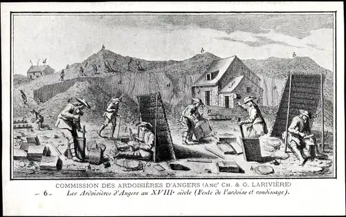 Ak Angers Maine et Loire, Commission des Ardoisieres d'Angers, Au XVIII siecle, Fente de l'ardoise