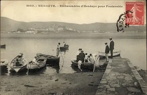 Ak Hendaye Pyrénées-Atlantiques, Embarcadere d'Hendaye pour Fontarabie