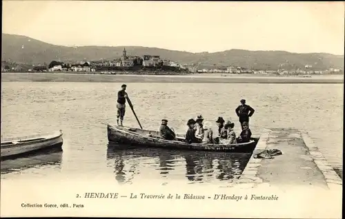 Ak Hendaye Pyrénées-Atlantiques, La Traversee de la Bidassoa, D'Hendaye a Fontarabie