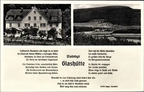 Ak Glashütte Schieder Schwalenberg in Lippe, Gesamtansicht, Fremdenheim Lessmann Meier