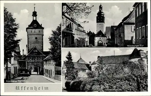 Ak Uffenheim in Mittelfranken Bayern, Ansbacher Tor, Würzburger Tor, Heimatmuseum
