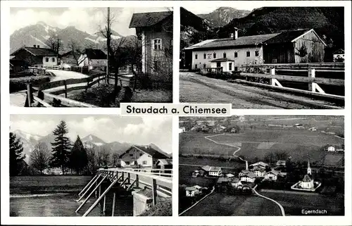 Ak Staudach Egerndach in Oberbayern, Teilansichten, Fliegeraufnahme, Brücke