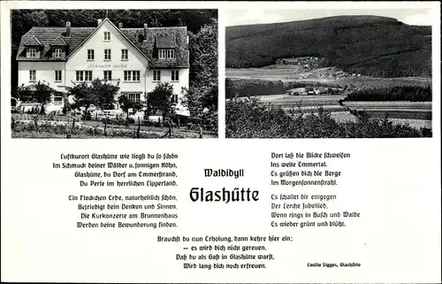 Ak Glashütte Schieder Schwalenberg, Fremdenheim Lessmann Meier, Gedicht