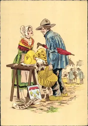 Künstler Ak Angoumois, Französische Landestracht, Marktstand, Butter