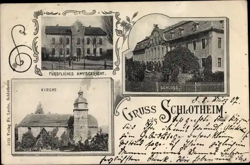 Ak Schlotheim in Thüringen, Fürstliches Amtsgericht, Schloss, Kirche