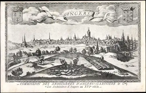 Ak Angers Maine et Loire, Commission des Ardoisieres, Au XVIII siecle, Wappen, Panorama