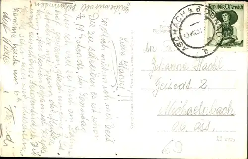 Ak Markt Aschach an der Donau in Oberösterreich, Gartenanlagen, Kirchturm, Brunnen