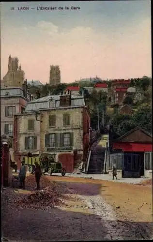 Ak Laon Aisne, L'Escalier de la Gare