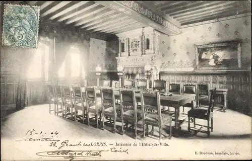 Ak Lorris Loiret, Intérieur de l'Hôtel de Ville