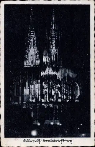 Ak Köln am Rhein, Dombeleuchtung