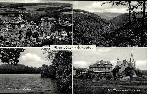 Ak Rheinböllen im Hunsrück, Luftbild vom Ort, Blüchertal, Waisenhaus, Altersheim, Waldsee