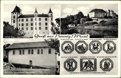 Ak Nennig an der Mosel, Schloss Berg, Jugendherberge, Schloss Thorn, Römischer Mosaikboden