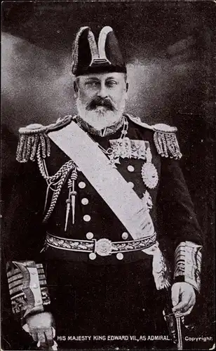 Ak King Edward VII, König von Großbritannien, Portrait als Admiral, Uniform, Orden