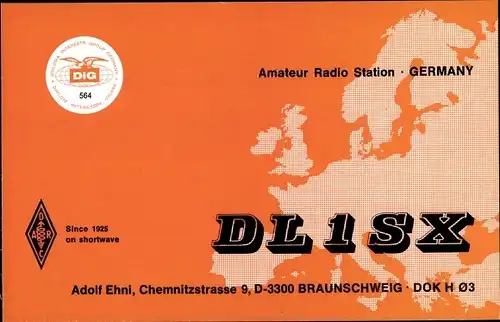 Ak QSL Karte, Funkerkarte, DL1SX, Adolf Ehni, Braunschweig