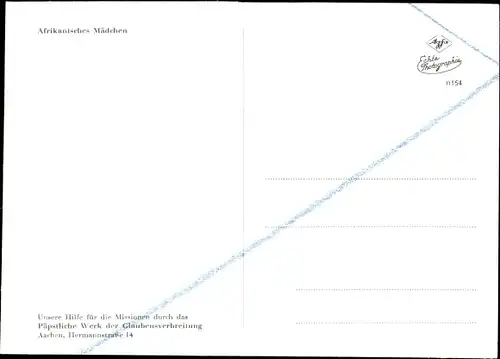 Ak Mission, Päpstliches Werk der Glaubensverbreitung, afrikanisches Mädchen, Portrait