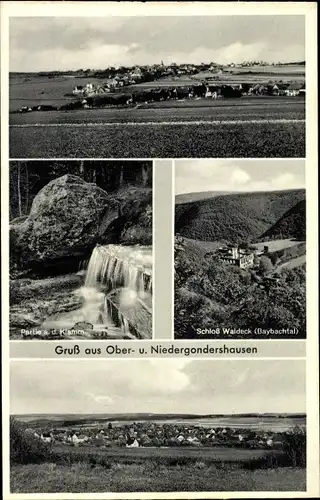 Ak Ober Nieder Gondershausen im Hunsrück, Gesamtansicht, Klamm, Schloss Waldeck, Gesamtansicht