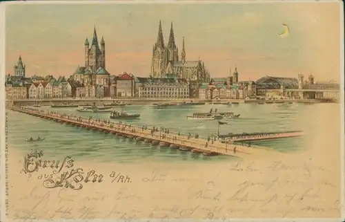 Halt gegen das Licht Litho Köln am Rhein, Stadtpanorama, Dom