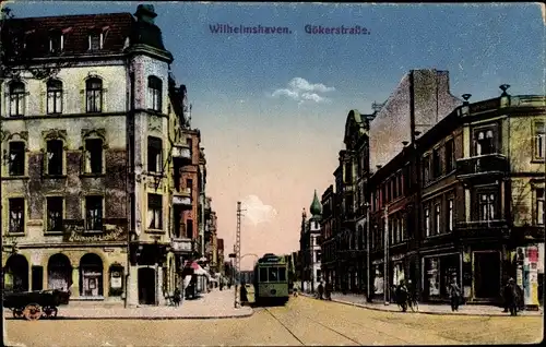 Ak Wilhelmshaven in Niedersachsen, Gökerstraße, Straßenbahn