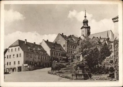 Ak Hohenstein Ernstthal in Sachsen, Brunnen, Rathausturm, Ortspartie