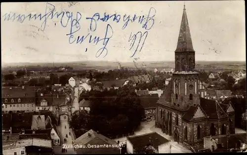 Ak Sulechów Züllichau Ostbrandenburg, Gesamtansicht, Kirche