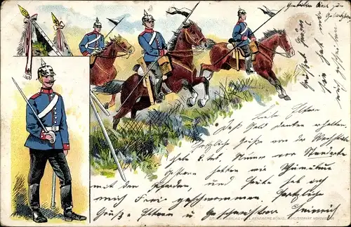 Litho Berittene Deutsche Soldaten im Felde