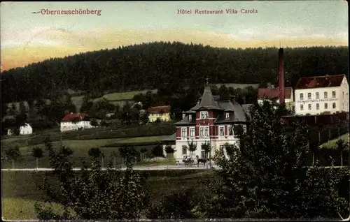 Ak Oberneuschönberg Olbernhau im Erzgebirge Sachsen, Hotel Restaurant Villa Carola