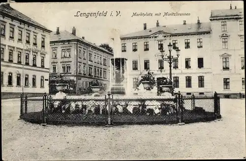 Ak Lengenfeld Vogtland Sachsen, Marktplatz, Moritzbrunnen