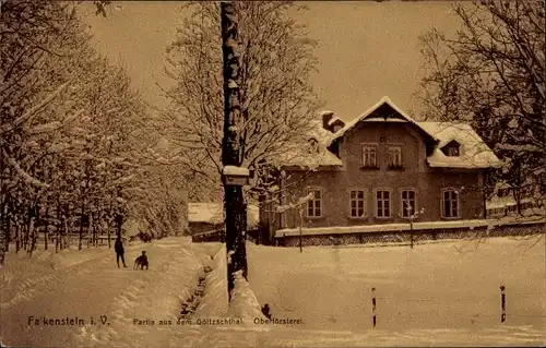 Ak Falkenstein im Vogtland, Oberförsterei im Göltzschtal, Winter