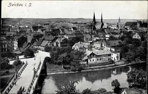 Ak Zwickau in Sachsen, Teilansicht, Vogelschau