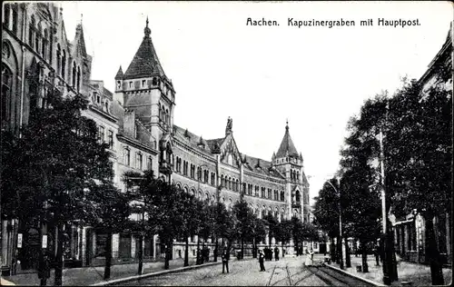 Ak Aachen in Nordrhein Westfalen, Kapuzinergraben mit Hauptpost, Straßenpartie