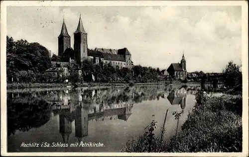 Ak Rochlitz an der Mulde, Schloss, Petrikirche, Muldepartie